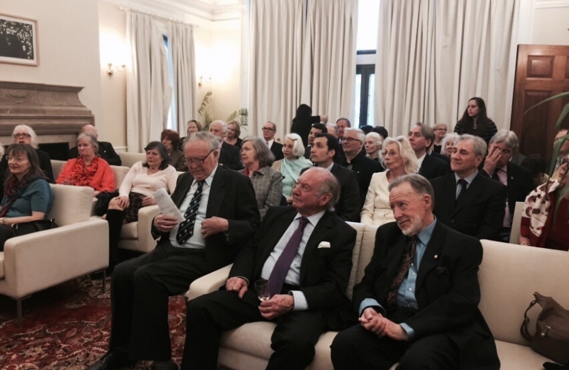 Sir Ronald Halstead CBE and audience at Israel Embassy